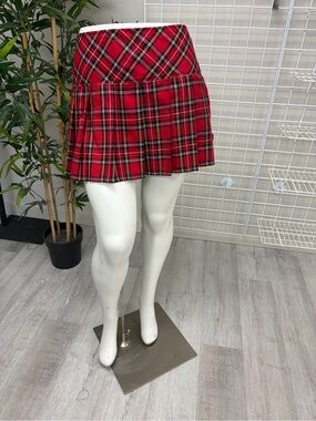 Tripp NYC Red Plaid Pleated Mini Skirt
